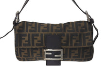 Load image into Gallery viewer, FENDI フェンディ マンマバケット ワンショルダーバッグ ズッカ柄 コットンキャンバス レザー シルバー金具 ブラウン 美品 中古 4c075869