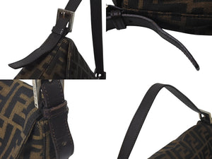 FENDI フェンディ マンマバケット ワンショルダーバッグ ズッカ柄 コットンキャンバス レザー シルバー金具 ブラウン 美品 中古 4c075869