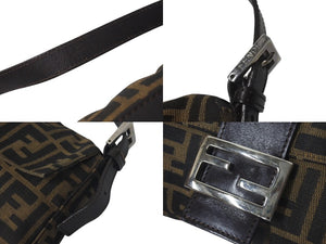FENDI フェンディ マンマバケット ワンショルダーバッグ ズッカ柄 コットンキャンバス レザー シルバー金具 ブラウン 美品 中古 4c075869