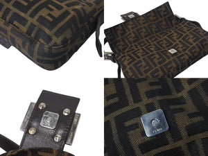 FENDI フェンディ マンマバケット ワンショルダーバッグ ズッカ柄 コットンキャンバス レザー シルバー金具 ブラウン 美品 中古 4c075869