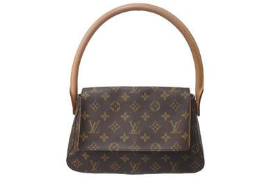 極美品 LOUIS VUITTON ルイヴィトン モノグラム ミニルーピング ショルダーバッグ M51147 PVC レザー ブラウン 中古 4c075871