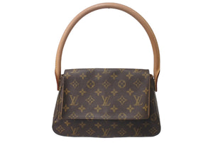 極美品 LOUIS VUITTON ルイヴィトン モノグラム ミニルーピング ショルダーバッグ M51147 PVC レザー ブラウン 中古 4c075871
