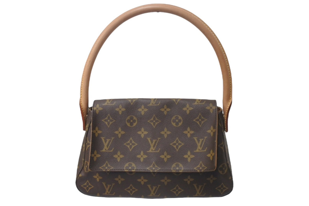 極美品 LOUIS VUITTON ルイヴィトン モノグラム ミニルーピング ショルダーバッグ M51147 PVC レザー ブラウン 中古 4c075871