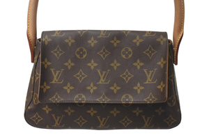 極美品 LOUIS VUITTON ルイヴィトン モノグラム ミニルーピング ショルダーバッグ M51147 PVC レザー ブラウン 中古 4c075871