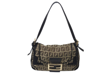 FENDI フェンディ ミニマンマバケット ズッカ柄 ハンドバッグ イタリア製 キャンバス ブラウン ブラック ゴールド金具 美品 中古 4c075886