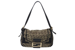 FENDI フェンディ ミニマンマバケット ズッカ柄 ハンドバッグ イタリア製 キャンバス ブラウン ブラック ゴールド金具 美品 中古 4c075886