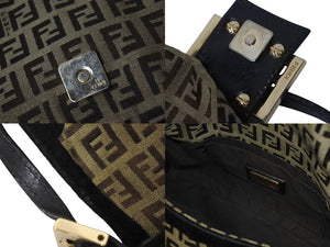 FENDI フェンディ ミニマンマバケット ズッカ柄 ハンドバッグ イタリア製 キャンバス ブラウン ブラック ゴールド金具 美品 中古 4c075886