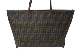 極美品 FENDI フェンディ ズッカ柄 トートバッグ ブラウン ピンク PVC レザー 鞄 肩掛け ワンショル 8BH198 ゴールド金具 中古 4c075887 