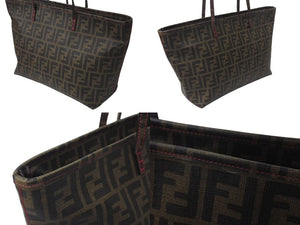 極美品 FENDI フェンディ ズッカ柄 トートバッグ ブラウン ピンク PVC レザー 鞄 肩掛け ワンショル 8BH198 ゴールド金具 中古 4c075887 