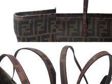 画像をギャラリービューアに読み込む, 極美品 FENDI フェンディ ズッカ柄 トートバッグ ブラウン ピンク PVC レザー 鞄 肩掛け ワンショル 8BH198 ゴールド金具 中古 4c075887 