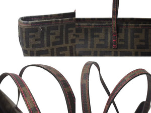 極美品 FENDI フェンディ ズッカ柄 トートバッグ ブラウン ピンク PVC レザー 鞄 肩掛け ワンショル 8BH198 ゴールド金具 中古 4c075887 
