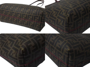 極美品 FENDI フェンディ ズッカ柄 トートバッグ ブラウン ピンク PVC レザー 鞄 肩掛け ワンショル 8BH198 ゴールド金具 中古 4c075887 