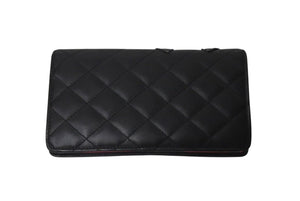 CHANEL シャネル 長財布 カンボンライン 22番台 ココマーク レザー エナメル ブラック ピンク シルバー金具 美品 中古 4c075896