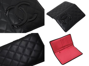 CHANEL シャネル 長財布 カンボンライン 22番台 ココマーク レザー エナメル ブラック ピンク シルバー金具 美品 中古 4c075896