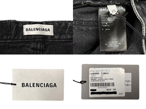 新品同様 BALENCIAGA バレンシアガ デニムショーツ ハーフパンツ KICK SKATE SHORTS ブラック コットン サイズ25 シルバー金具 中古 4c075903