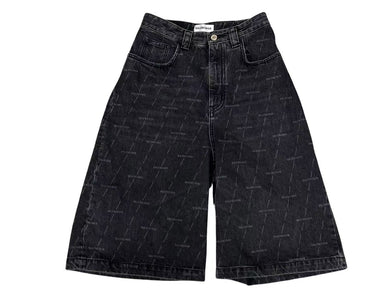 新品同様 BALENCIAGA バレンシアガ デニムショーツ ハーフパンツ KICK SKATE SHORTS ブラック コットン サイズ25 シルバー金具 中古 4c075903