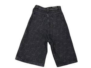 新品同様 BALENCIAGA バレンシアガ デニムショーツ ハーフパンツ KICK SKATE SHORTS ブラック コットン サイズ25 シルバー金具 中古 4c075903