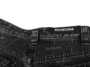 新品同様 BALENCIAGA バレンシアガ デニムショーツ ハーフパンツ KICK SKATE SHORTS ブラック コットン サイズ25 シルバー金具 中古 4c075903