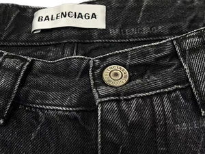 新品同様 BALENCIAGA バレンシアガ デニムショーツ ハーフパンツ KICK SKATE SHORTS ブラック コットン サイズ25 シルバー金具 中古 4c075903