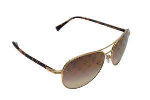 LOUIS VUITTON ルイヴィトン コンスピラシオン パイロット サングラス Z0164U モノグラムパターンレンズ ブラウン ゴールド金具 58□15 135 中古 4c075912