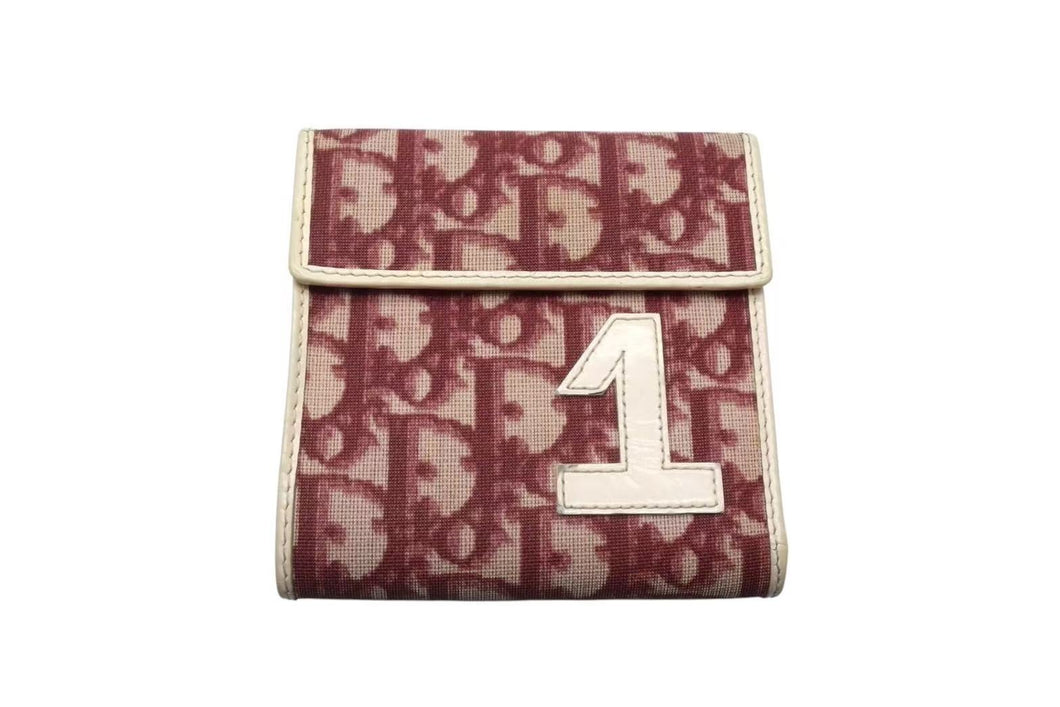 ChristianDior クリスチャンディオール トロッター コンパクトウォレット 三つ折り財布 キャンバス ボルドー 美品 中古 4c075939