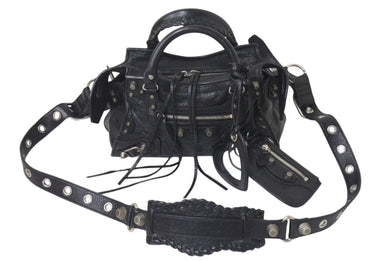 BALENCIAGA バレンシアガ ネオ カゴール シティ XS 2WAY ショルダーバッグ ブラック レザー ハンドバッグ 700940 シルバー金具 美品 中古 4c075957