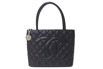極美品 CHANEL シャネル 復刻トートバッグ ハンドバッグ 7番台 キャビアスキン ブラック ココマーク ロゴ 鞄 シルバー金具 中古 4c075958
