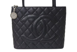極美品 CHANEL シャネル 復刻トートバッグ ハンドバッグ 7番台 キャビアスキン ブラック ココマーク ロゴ 鞄 シルバー金具 中古 4c075958