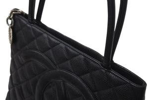 極美品 CHANEL シャネル 復刻トートバッグ ハンドバッグ 7番台 キャビアスキン ブラック ココマーク ロゴ 鞄 シルバー金具 中古 4c075958