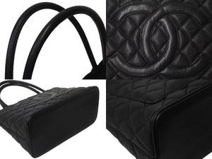 極美品 CHANEL シャネル 復刻トートバッグ ハンドバッグ 7番台 キャビアスキン ブラック ココマーク ロゴ 鞄 シルバー金具 中古 4c075958