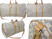 Load image into Gallery viewer, 極美品 LOUIS VUITTON ルイヴィトン ダミエ アズール キーポル55 ボストンバッグ N41429 PVC ヌメ革 ホワイト ブラウン 中古 4c075967