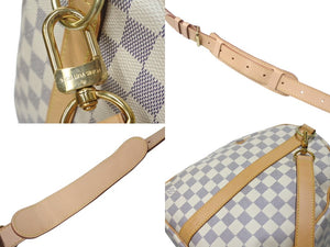 極美品 LOUIS VUITTON ルイヴィトン ダミエ アズール キーポル55 ボストンバッグ N41429 PVC ヌメ革 ホワイト ブラウン 中古 4c075967
