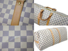 Load image into Gallery viewer, 極美品 LOUIS VUITTON ルイヴィトン ダミエ アズール キーポル55 ボストンバッグ N41429 PVC ヌメ革 ホワイト ブラウン 中古 4c075967