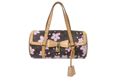 極美品 LOUIS VUITTON ルイヴィトン モノグラム チェリーブロッサム パピヨン ブラウン 村上隆 M92009 ロゴ 中古 4c075968