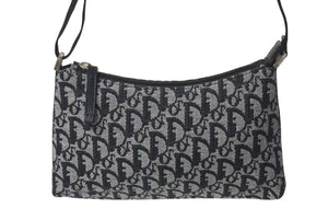極美品 ChristianDior クリスチャンディオール ワンショルダーバッグ トロッター キャンバス レザー ブラック グレー 中古 4c075970