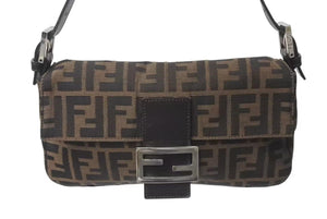 [USED/中古]FENDI フェンディ ショルダーバッグ マンマバケット ブラウン コットンキャンバス レザー シルバー金具 Bランク 中古 4c075977