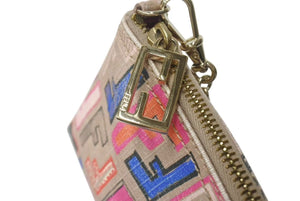 FENDI フェンディ アクセサリーポーチ チェーンショルダーバッグ 8BR592 ズッカ柄 マルチカラー ベージュ 108/2305 美品 中古 4c075979