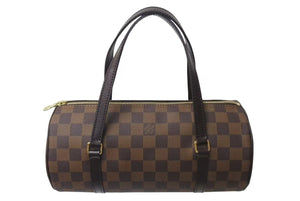 極美品 LOUIS VUITTON ルイヴィトン ハンドバッグ ドラム型 筒状 ダミエ パピヨン26 N51304 ブラウン ゴールド金具 中古 4c075980