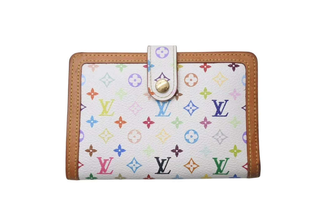 LOUIS VUITTON ルイヴィトン ポルトフォイユヴィエノワ 二つ折り財布 M92987 村上隆 ホワイト モノグラム マルチカラー PVC ヌメ革 ゴールド金具 良品 中古 075995