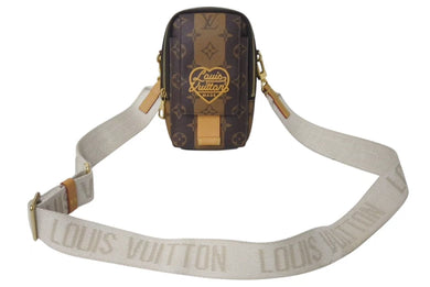LOUIS VUITTON ルイヴィトン モノグラム ダブル フォンポーチ LVメイド ミニショルダーバッグ M81005 PVC レザー ブラウン 美品 中古 4c075997