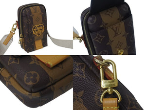 LOUIS VUITTON ルイヴィトン モノグラム ダブル フォンポーチ LVメイド ミニショルダーバッグ M81005 PVC レザー ブラウン 美品 中古 4c075997