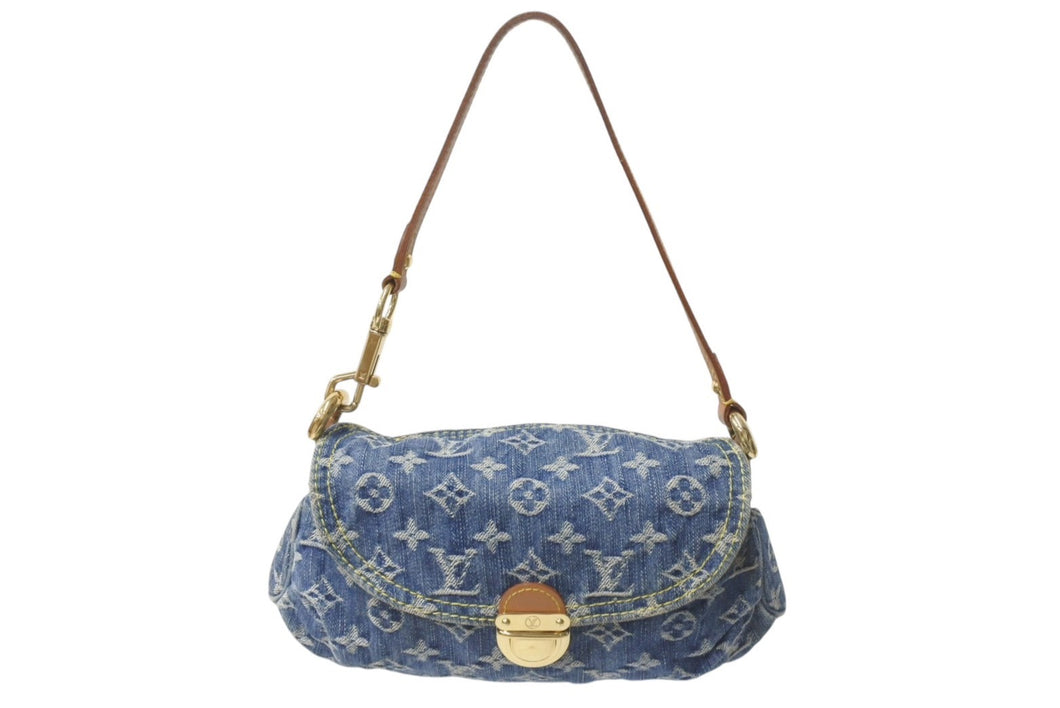 LOUIS VUITTON ルイヴィトン ミニプリーティ ハンドバッグ M95050 モノグラムデニム レザー ブルー 美品 中古 4c076001