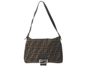 FENDI フェンディ マンマバケット ショルダーバッグ ズッカ柄 ブラウン コットンキャンバス レザー シルバー金具 美品 中古 4c076005