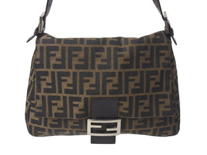 FENDI フェンディ マンマバケット ショルダーバッグ ズッカ柄 ブラウン コットンキャンバス レザー シルバー金具 美品 中古 4c076005