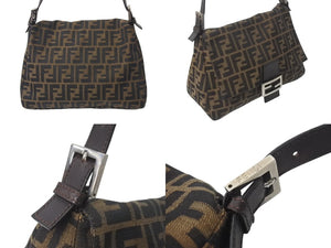 FENDI フェンディ マンマバケット ショルダーバッグ ズッカ柄 ブラウン コットンキャンバス レザー シルバー金具 美品 中古 4c076005