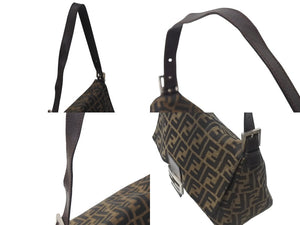 FENDI フェンディ マンマバケット ショルダーバッグ ズッカ柄 ブラウン コットンキャンバス レザー シルバー金具 美品 中古 4c076005