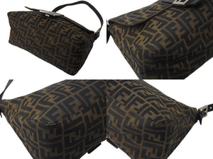 FENDI フェンディ マンマバケット ショルダーバッグ ズッカ柄 ブラウン コットンキャンバス レザー シルバー金具 美品 中古 4c076005