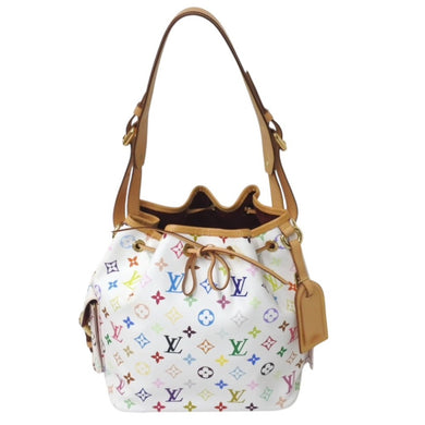 極美品 LOUIS VUITTON ルイヴィトン プチ ノエ ショルダーバッグ M42229 モノグラム マルチカラー PVC ヌメ革 ホワイト 中古 4c076006
