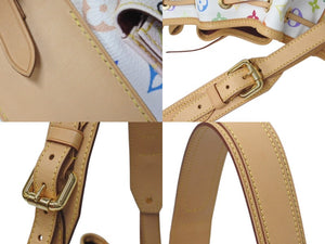 極美品 LOUIS VUITTON ルイヴィトン プチ ノエ ショルダーバッグ M42229 モノグラム マルチカラー PVC ヌメ革 ホワイト 中古 4c076006