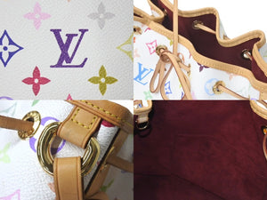 極美品 LOUIS VUITTON ルイヴィトン プチ ノエ ショルダーバッグ M42229 モノグラム マルチカラー PVC ヌメ革 ホワイト 中古 4c076006